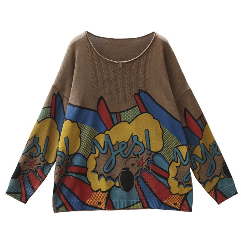 Pullover Thin Printed Loose Knitting Shirt
