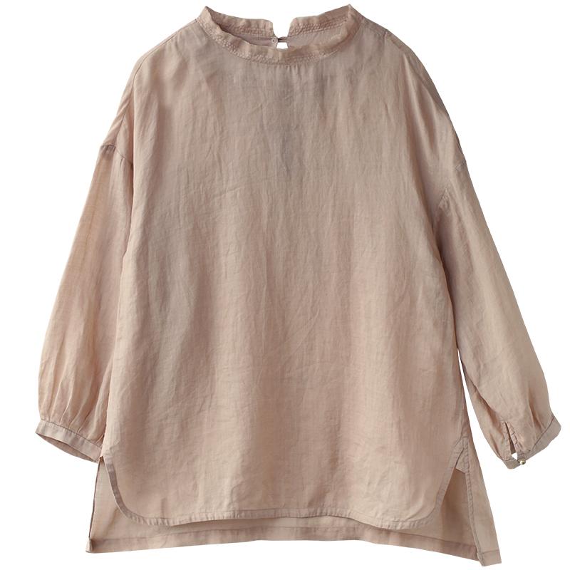 Pure Color Box Pleat Collar Casual Plus Size Blouse