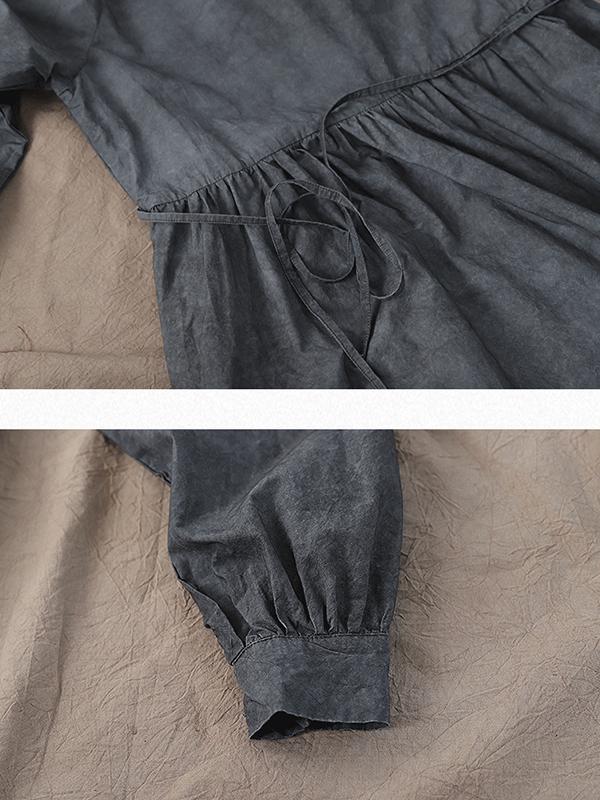 Pure Color Drawstring Retro Comfortable Dress