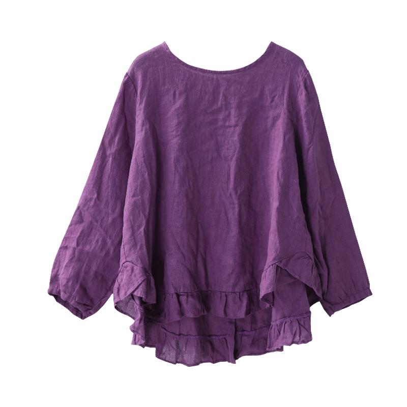 Pure Color Spliced Back Button Casual Blouse