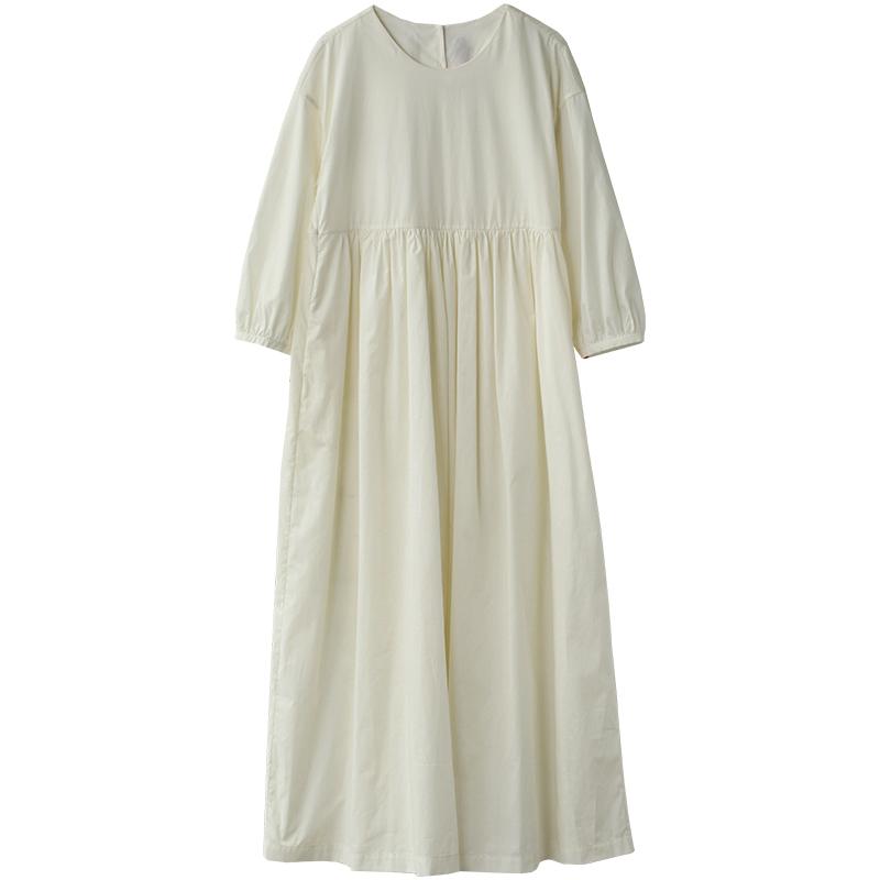 Pure Color Spliced Elegant Loose Cotton Dress