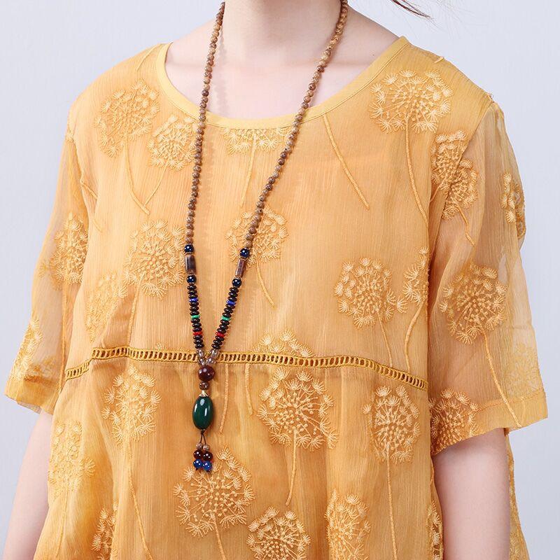 Women Elegant Loose Floral Shoulder Sleeves Yellow Dress