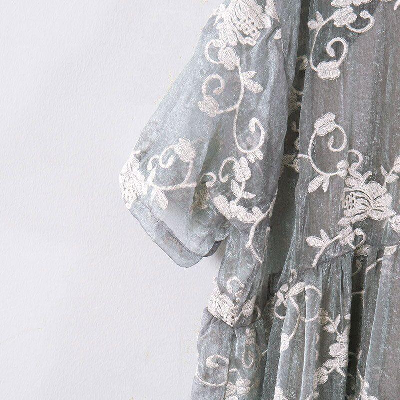 Lacing Women Silk Loose Casual Gray Green Dress