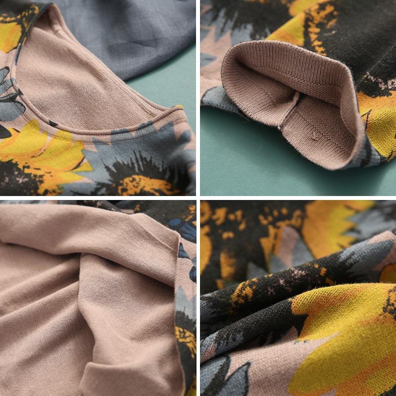 Retro Casual Sunflower Printed Thin Blouse