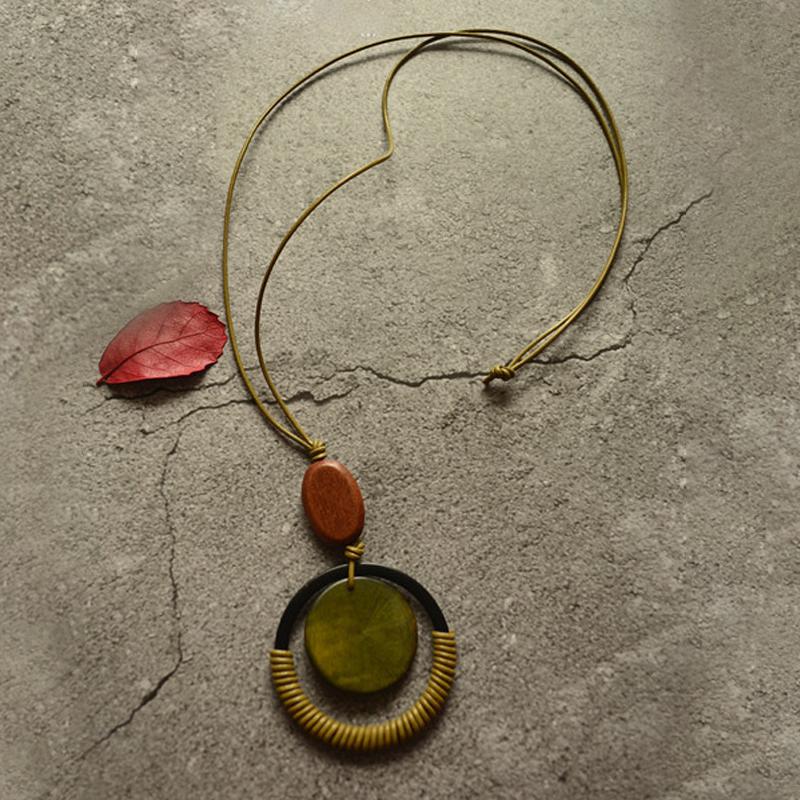 Retro Circle Wodden Pendant Necklace