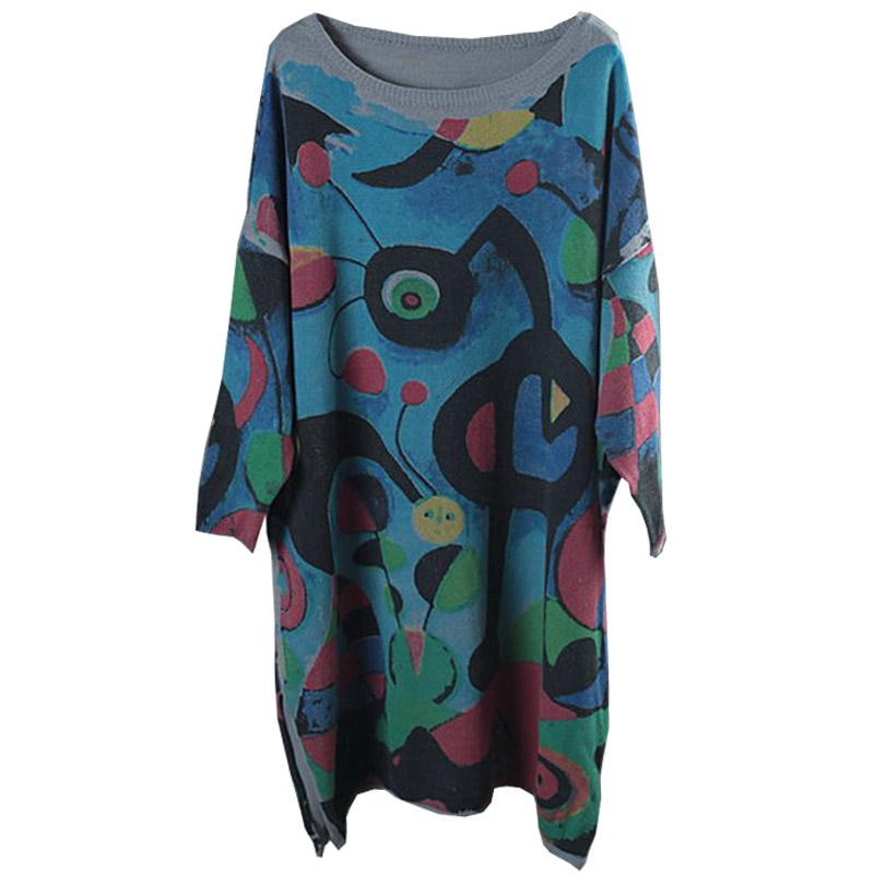Retro Colored Prints Comfortable Knit Shirt