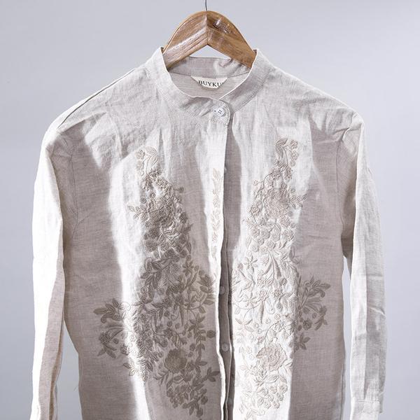 Retro Cotton Embroidered Women Loose Shirt