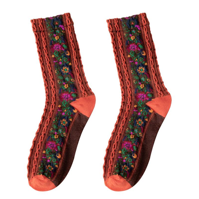 Retro Floral Jacquard Socks - 5 Pairs