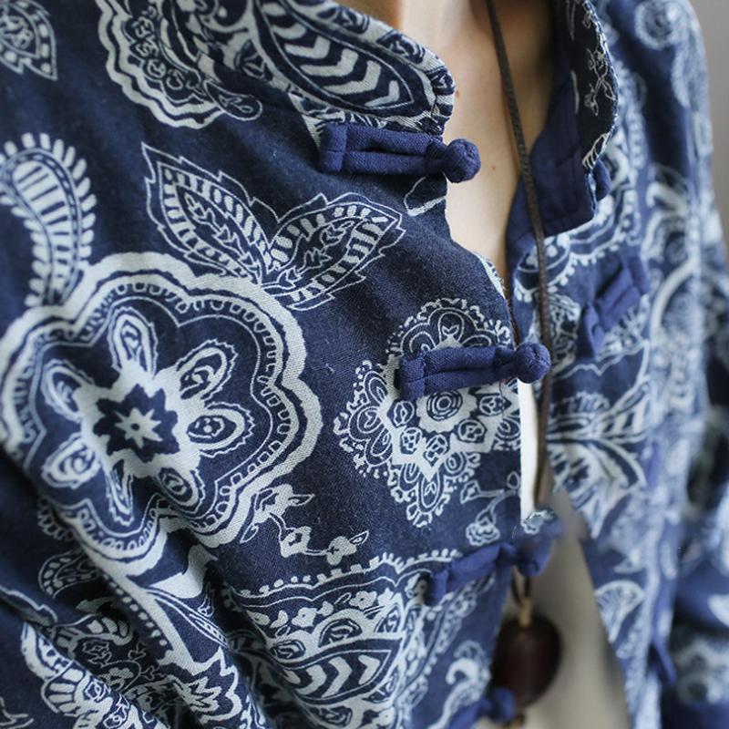 Retro Loose Printed Stand Collar Women's Coat