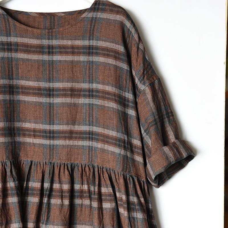 Retro Plaid Simple Spliced Loose Dress