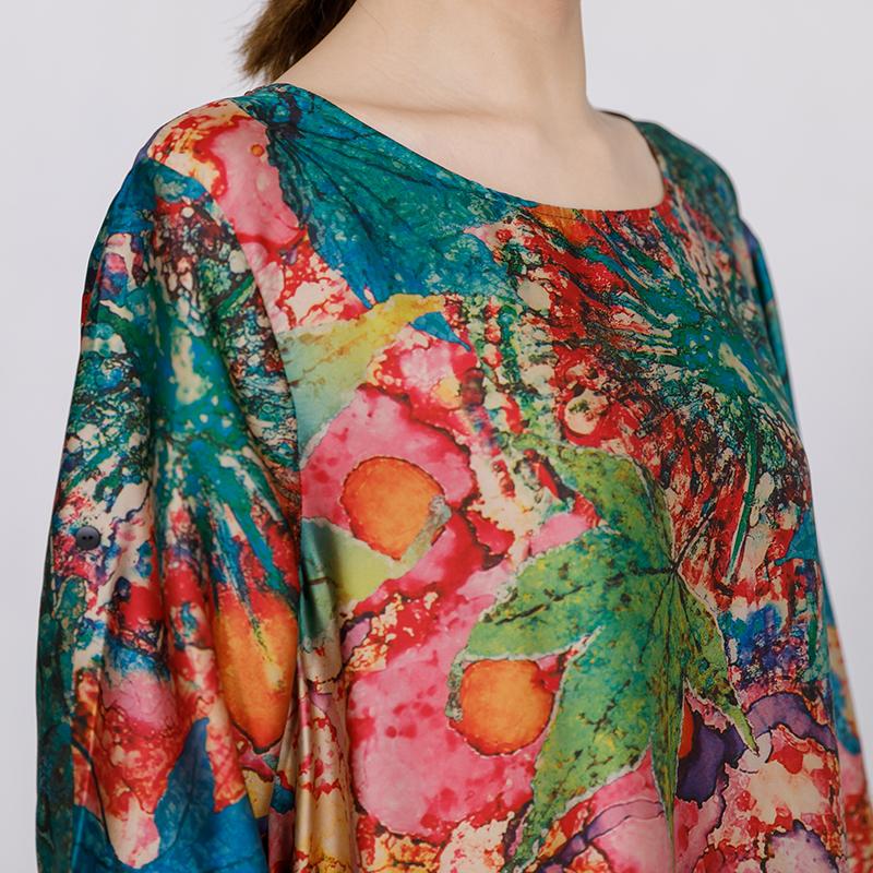 Retro Round Neck Print Irregular Dress