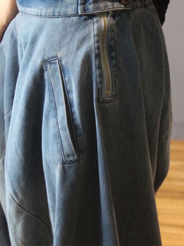 Retro Solid Color Denim Bloom Pants