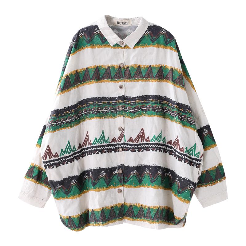 Retro Striped Pattern Raglan Sleeve Casual Shirt