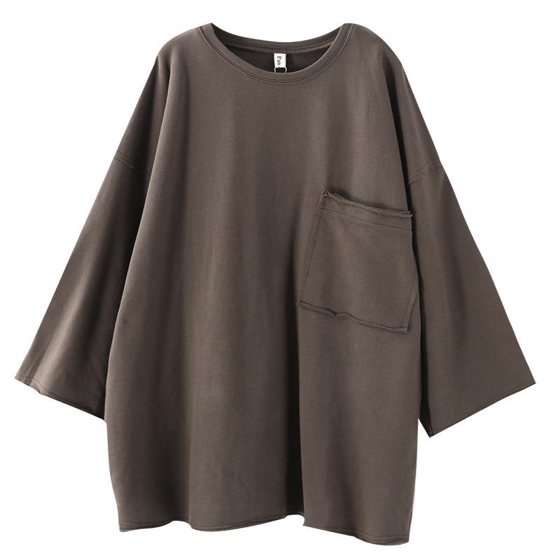 Buykud Rough Edges Design Pure Color Loose Blouse