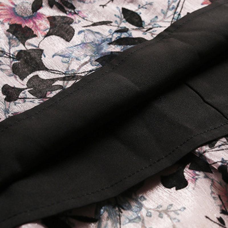 Ruffle-Neck Floral Printed Long Sleeve Maxi Dress