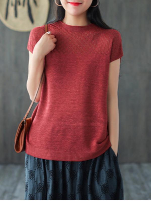 Loose Hollow Knitting Split-Joint T-Shirts