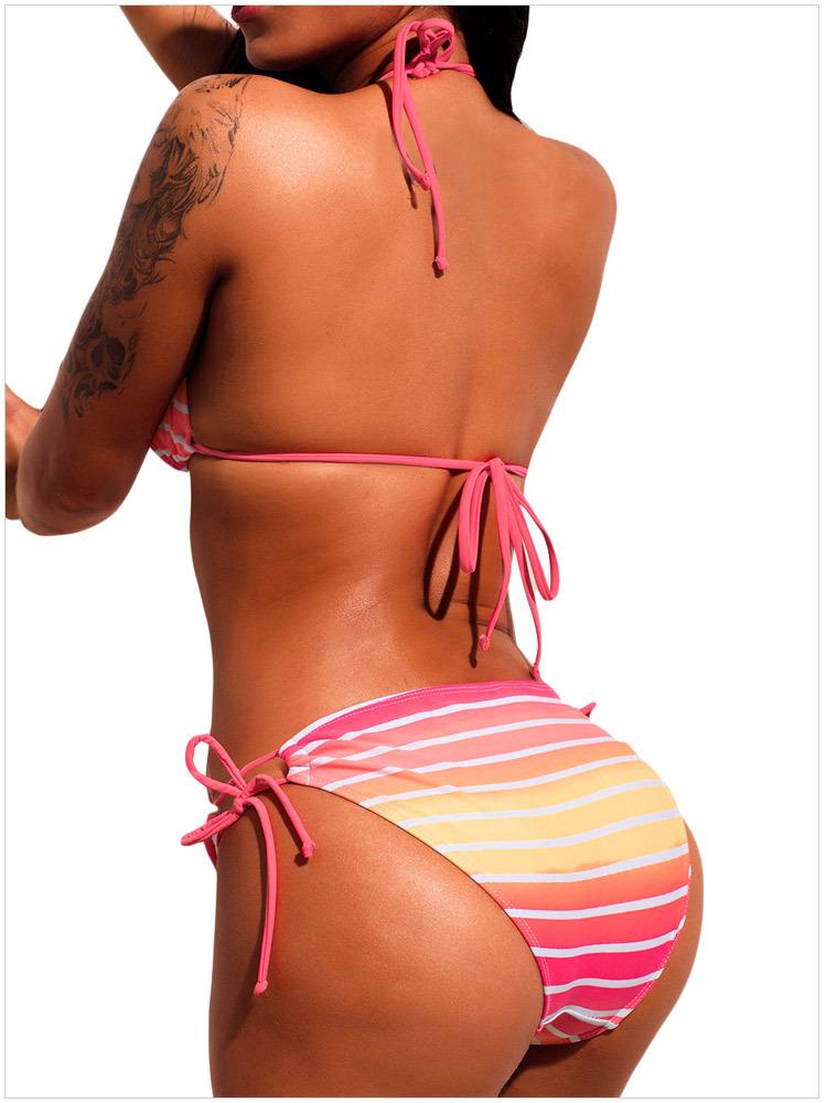 Striped Halter Neck With Low Waist And Tie Bikini