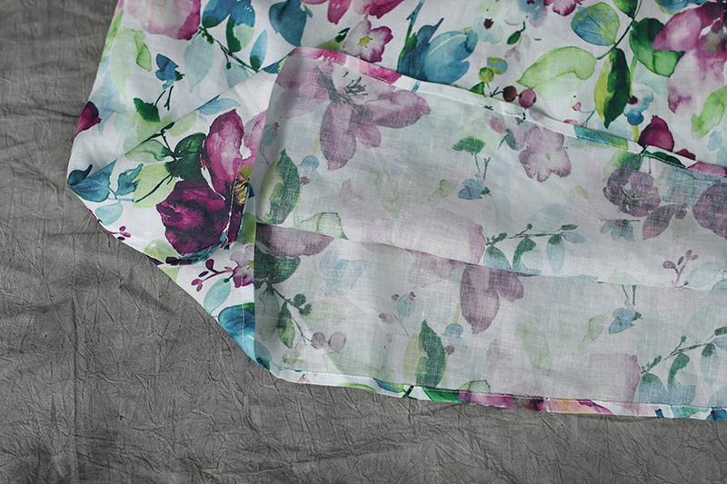 Short Sleeve Casual Loose Flower Linen Dress