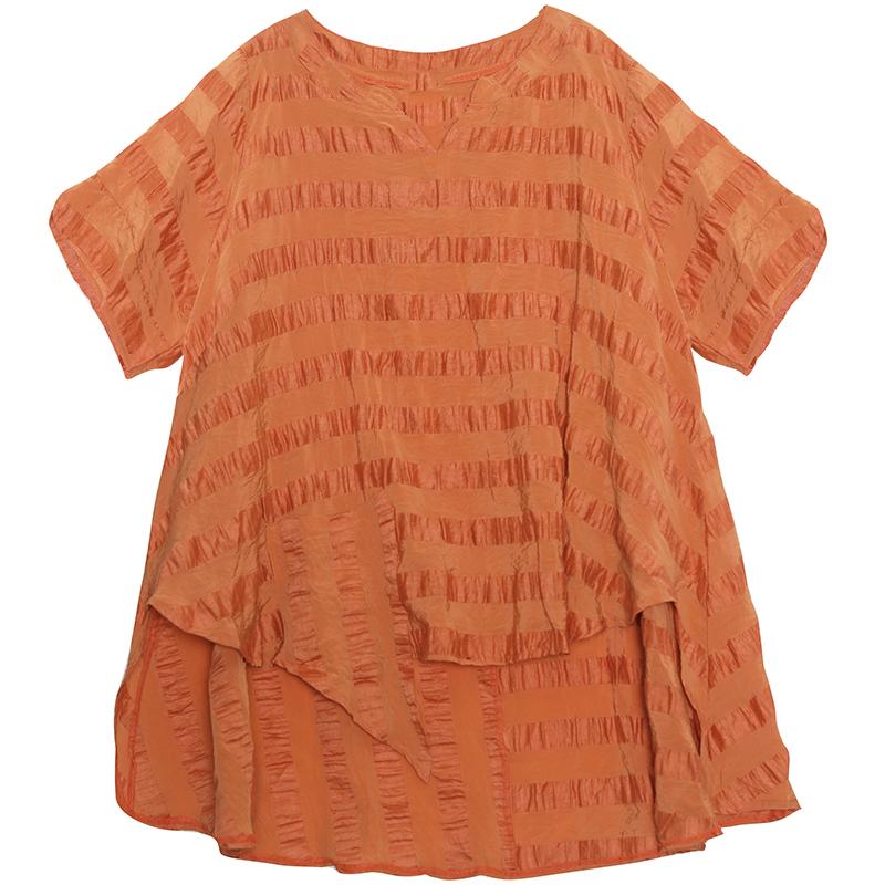 Short Sleeve Casual Striped Irregular Blouse