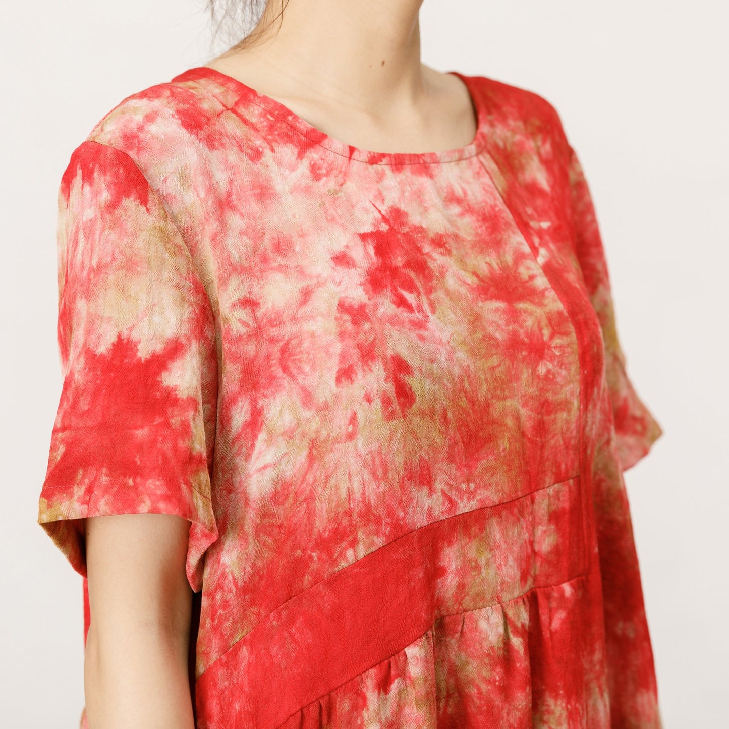 Short Sleeve Printed Loose Red Midi Dress