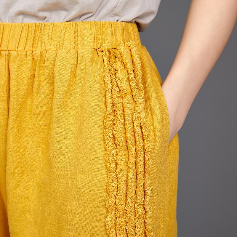 Side Burr Design Solid Color Casual Pants