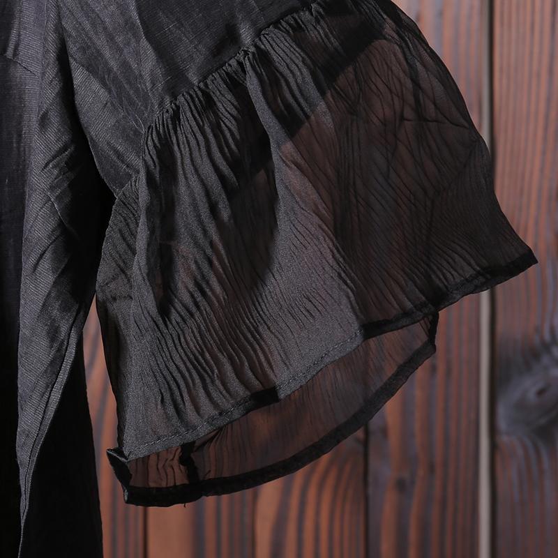 Silky Linen Casual Appliques Flare Sleeve T-Shirt