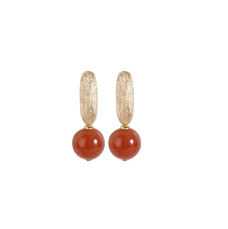 Simple Personality Round South Red Agate Earrings