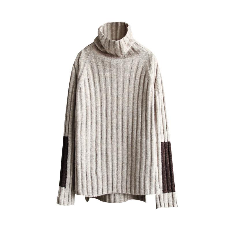 Sleeve Patchwork Casual Turtleneck Winter Sweater