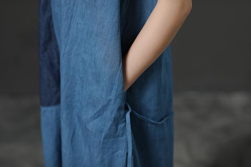 Sleeveless Summer Blue Commuter Cotton Dress