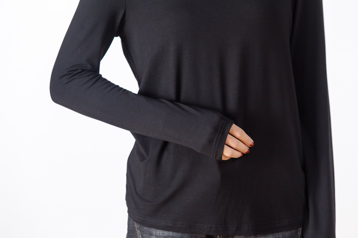 Solid Black Long Sleeve Women Basic T-shirt