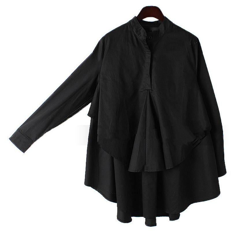Solid Cascading Ruffle Plus Size Shirt