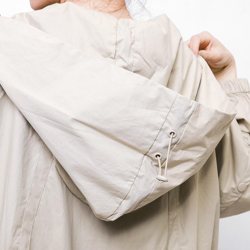 Solid Color Drawstring Pockets Trench Coat