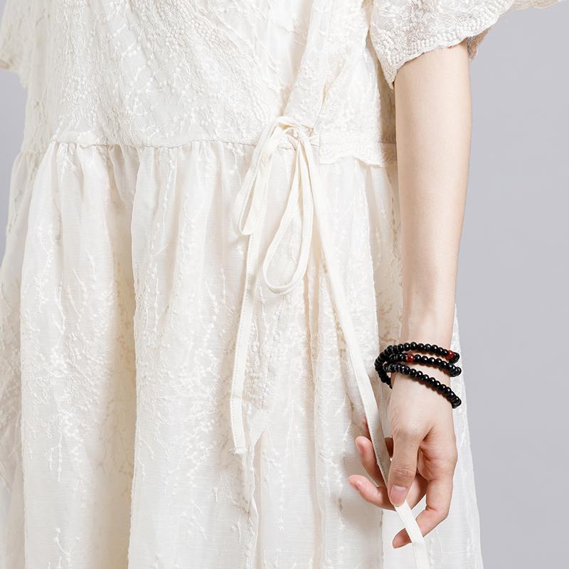 Solid Color Embroidery Casual Dress With Lining