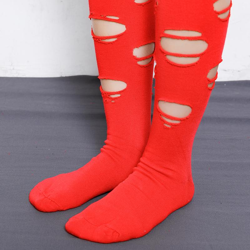 Solid Color Hole Long Tube Socks