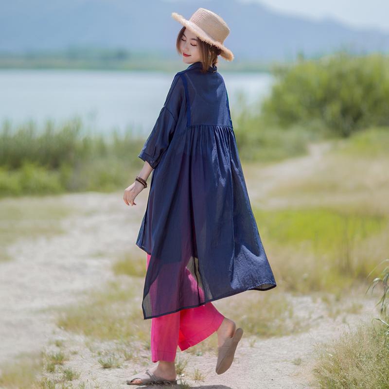 Solid Color Irregular Hem Casual Loose Shirt