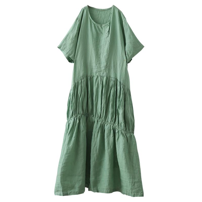 Solid Color Pleated Spliced Casual Dress