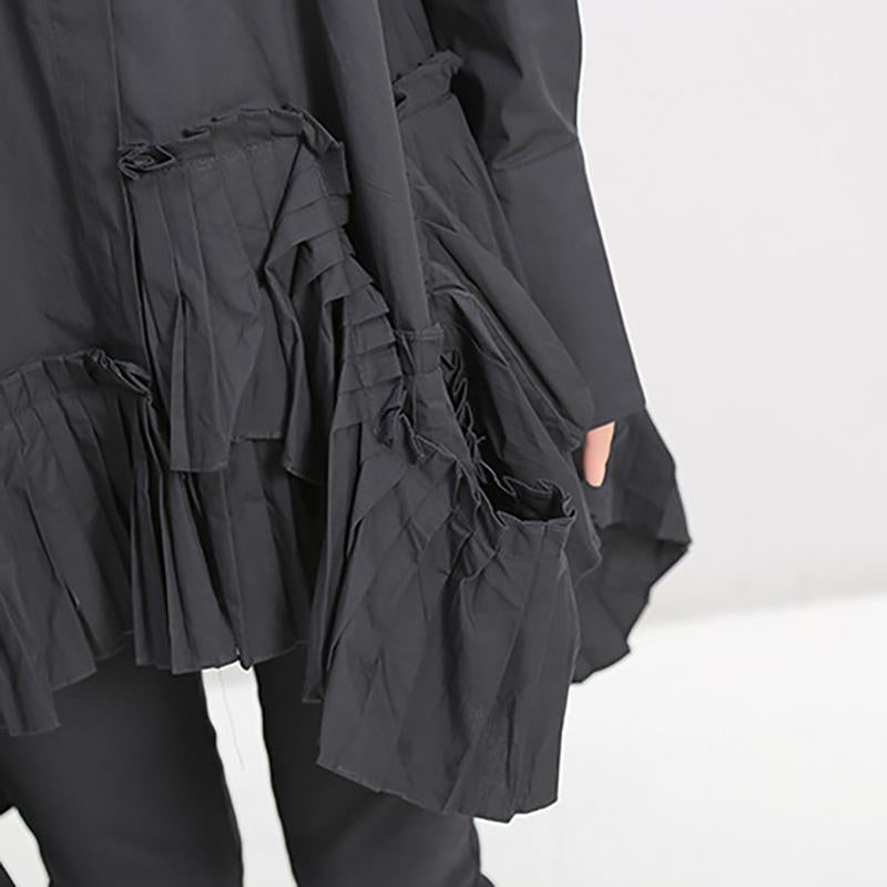 Solid Color Spliced Pleated Hem Loose Dress