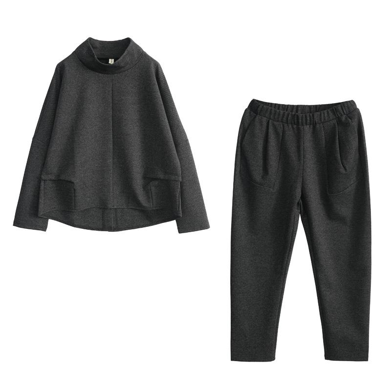 Solid Color Turtleneck Top And Harem Pants