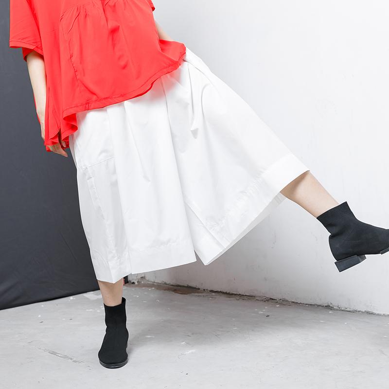 Solid Elastic Waist Casual Wide Leg Pants