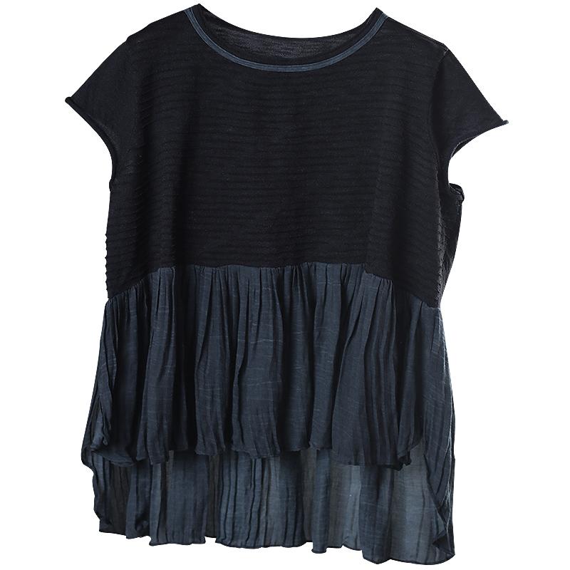 Spliced Pleated Breathable Comfortable T-Shirt