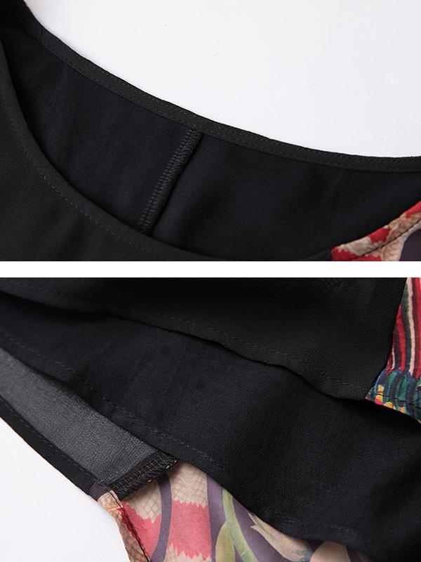 Spliced Printing Spring Loose Vintage Midi Dress