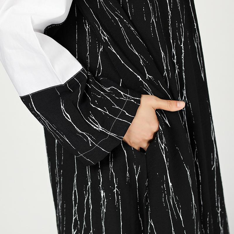 Spring Abstract Strips Irregular Polo Collar Dress