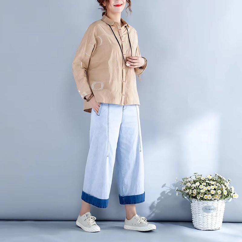 Spring Dot Embroidery Cotton Female Shirt