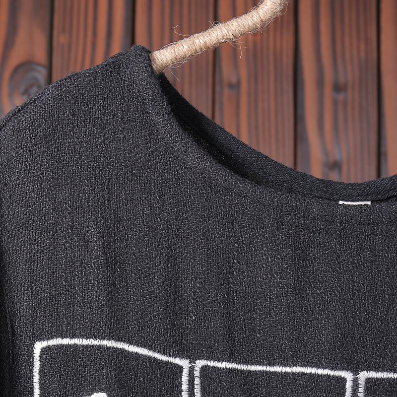 Spring Embroidery Casual O Neck Linen Dress