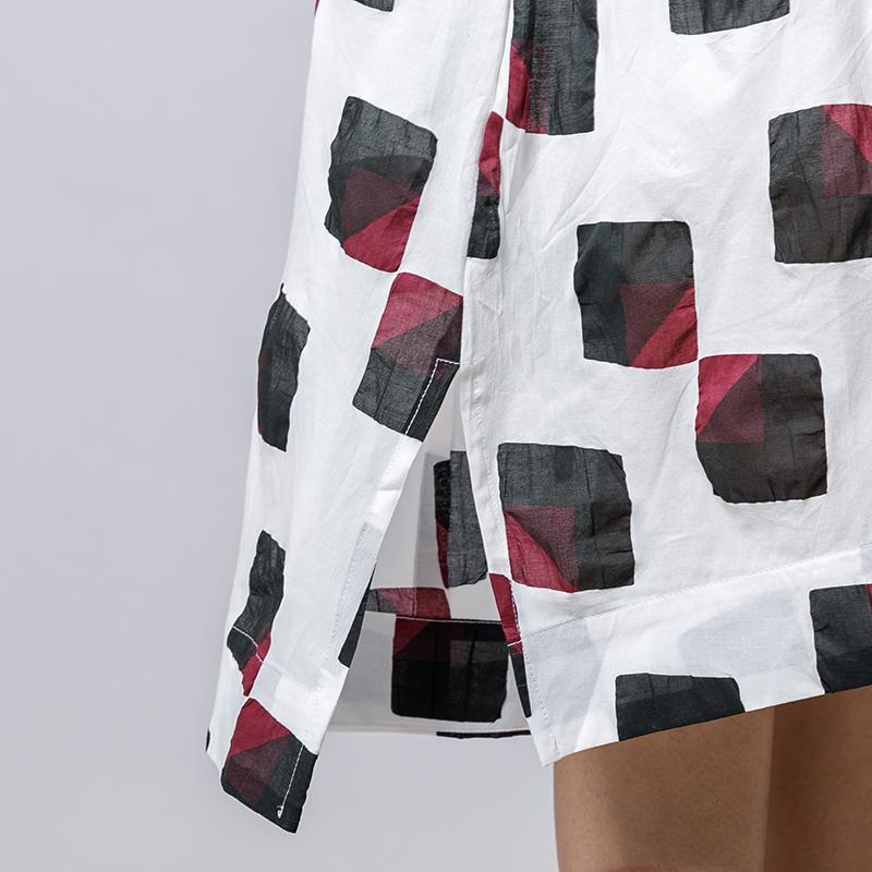 Square Printed Irregular Pockets Loose Dress