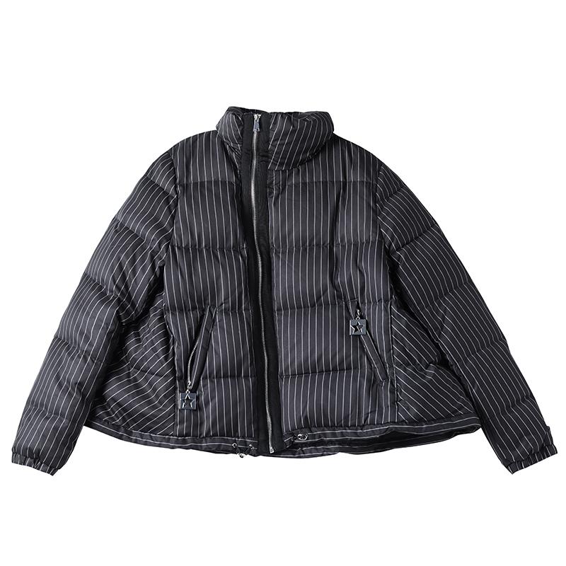 Stand Collar Casual Striped Warm Down Coat