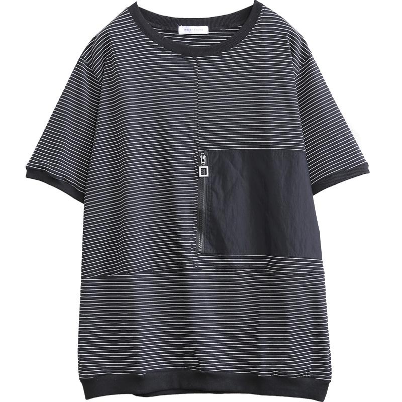 Striped Spliced Short Sleeve Loose Blouse