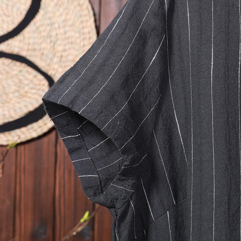 Stripes Back Single Breasted Black Dress