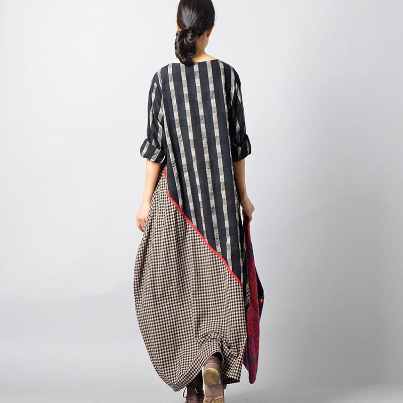 Stripes Plaid Spliced Irregular Retro Dress