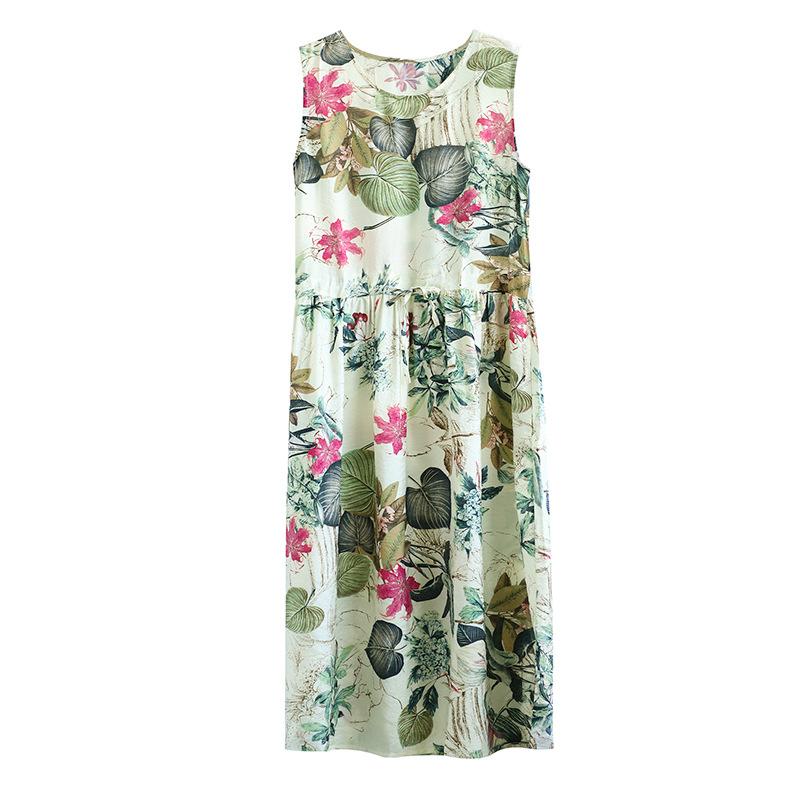 Summer Casual Plant Printed Sleeveless Dress